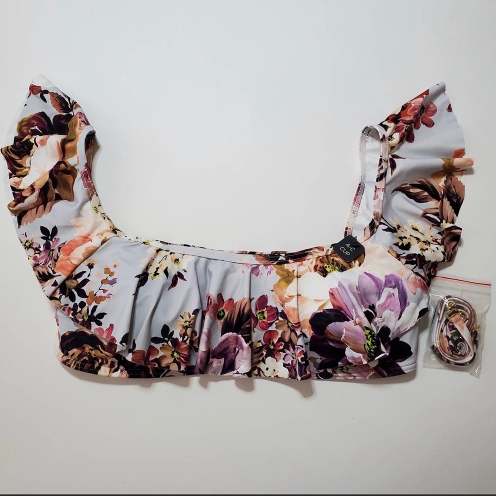 NEW Azura Australia DIVINITY Floral Ruffle Bandeau Bikini Top 10 US/ 14 UK Large
